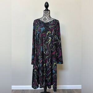 LuLaRoe Women’s Plus Size Swirl Pattern Long Sleeve V Neck Emily Dress 2XL